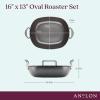 imageAnolon Advanced Hard Anodized Nonstick 2 Piece RoasterRoasting Pan with Wire Rack Oval 16 Inch x 13 Inch Dark Gray