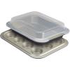imageAnolon Allure Nonstick Bakeware Set includes Nonstick Cookie Sheet with Rack Baking Pan and Cake Pans  5 Piece OnyxBlackPewterOnyxBlackPewter