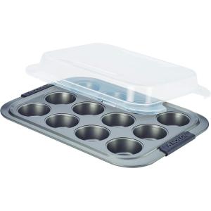 imageAnolon  54710 Anolon Advanced Nonstick 12Cup Muffin Tin With Silicone Grips  Nonstick 12Cup Cupcake Tin With Silicone Grips  12 Cup GrayGray