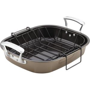 imageAnolon 46274 Bronze Nonstick Roaster  Roasting Pan with Rack  16 Inch x 135 Inch Brown