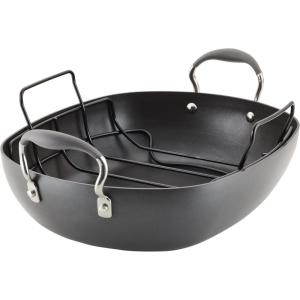 imageAnolon Advanced Hard Anodized Nonstick 2 Piece RoasterRoasting Pan with Wire Rack Oval 16 Inch x 13 Inch Dark Gray