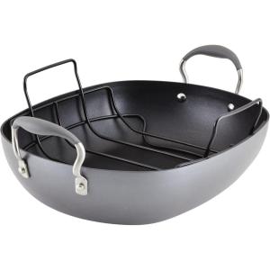 imageAnolon Advanced Home Hard Anodized Nonstick RoasterRoasting Pan with Utensils 16 Inch x 13 Inch MoonstoneDark Gray