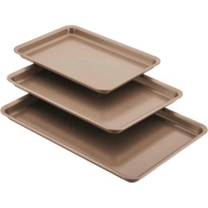 imageAnolon Gourmet Nonstick Bakeware Set with Nonstick Cookie Sheets  Baking Sheets  3 Piece Graphite GrayBronze