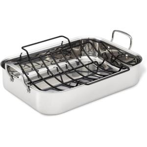 imageAnolon Triply Clad Stainless Steel Roaster  Roasting Pan with Rack  17 Inch x 125 Inch Silver