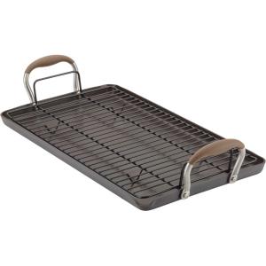 imageAnolon Advanced Hard Anodized Nonstick Double Burner Griddle with MultiPurpose Rack 10Inch by 18Inch IndigoBronze