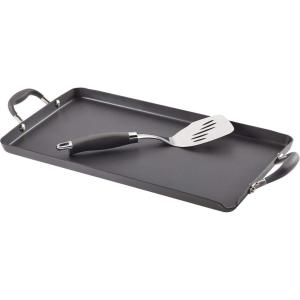 imageAnolon Advanced Hard Anodized Nonstick Double Burner Griddle with MultiPurpose Rack 10Inch by 18Inch IndigoGray