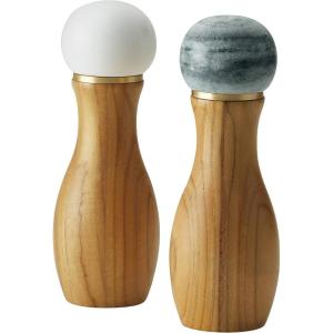 imageAnolon Pantryware Salt Pepper Grinder Set for Seasoning Cooking Serving Wood and Ceramic 2 Piece White and Gray