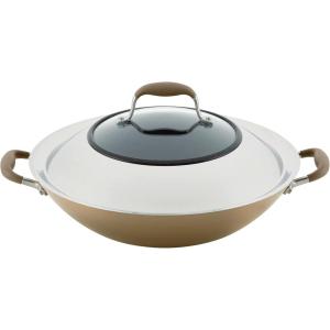 imageAnolon Advanced Home HardAnodized Nonstick Open Stock Cookware Woks 14Inch Covered Wok OnyxBronze