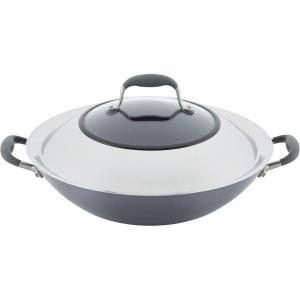imageAnolon Advanced Home HardAnodized Nonstick Open Stock Cookware Woks 14Inch Covered Wok OnyxMoonstone