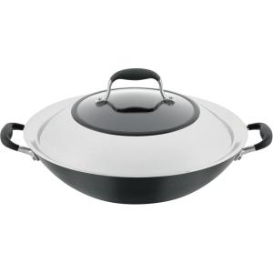 imageAnolon Advanced Home HardAnodized Nonstick Open Stock Cookware Woks 14Inch Covered Wok OnyxOnyx