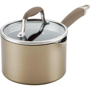 imageAnolon Advanced Home Hard Anodized Nonstick Sauce PanSaucepan with Straining and Lid 2 Quart 2 Qt Straining Saucepan BronzeBronze