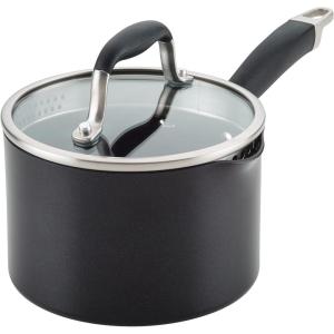 imageAnolon Advanced Home Hard Anodized Nonstick Sauce PanSaucepan with Straining and Lid 2 Quart 2 Qt Straining Saucepan OnyxOnyx