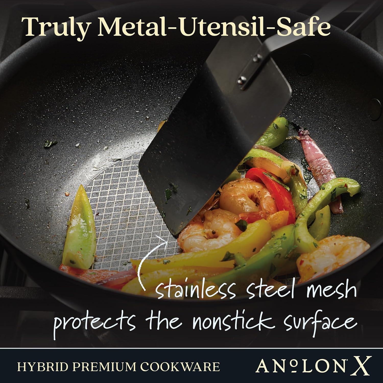 imageAnolon X Hybrid Nonstick Induction Stir Fry Wok Pan Cookware with Lid Dishwasher Safe Compatible with All Stovetops 10 Inch  Charcoal GrayWok 10 Inch wLid