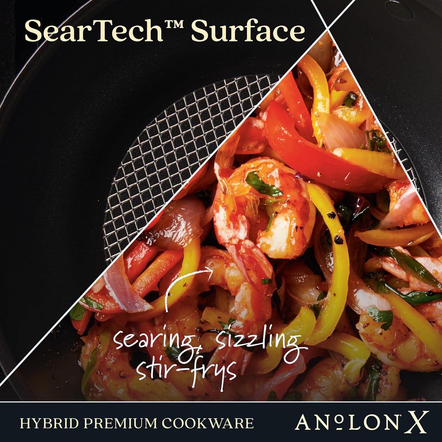imageAnolon X Hybrid Nonstick Induction Stir Fry Wok Pan Cookware with Lid Dishwasher Safe Compatible with All Stovetops 10 Inch  Charcoal GrayWok 10 Inch wLid