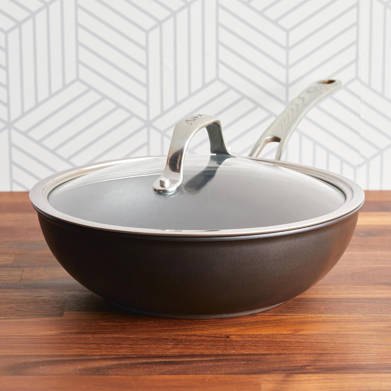imageAnolon X Hybrid Nonstick Induction Stir Fry Wok Pan Cookware with Lid Dishwasher Safe Compatible with All Stovetops 10 Inch  Charcoal GrayWok 10 Inch wLid