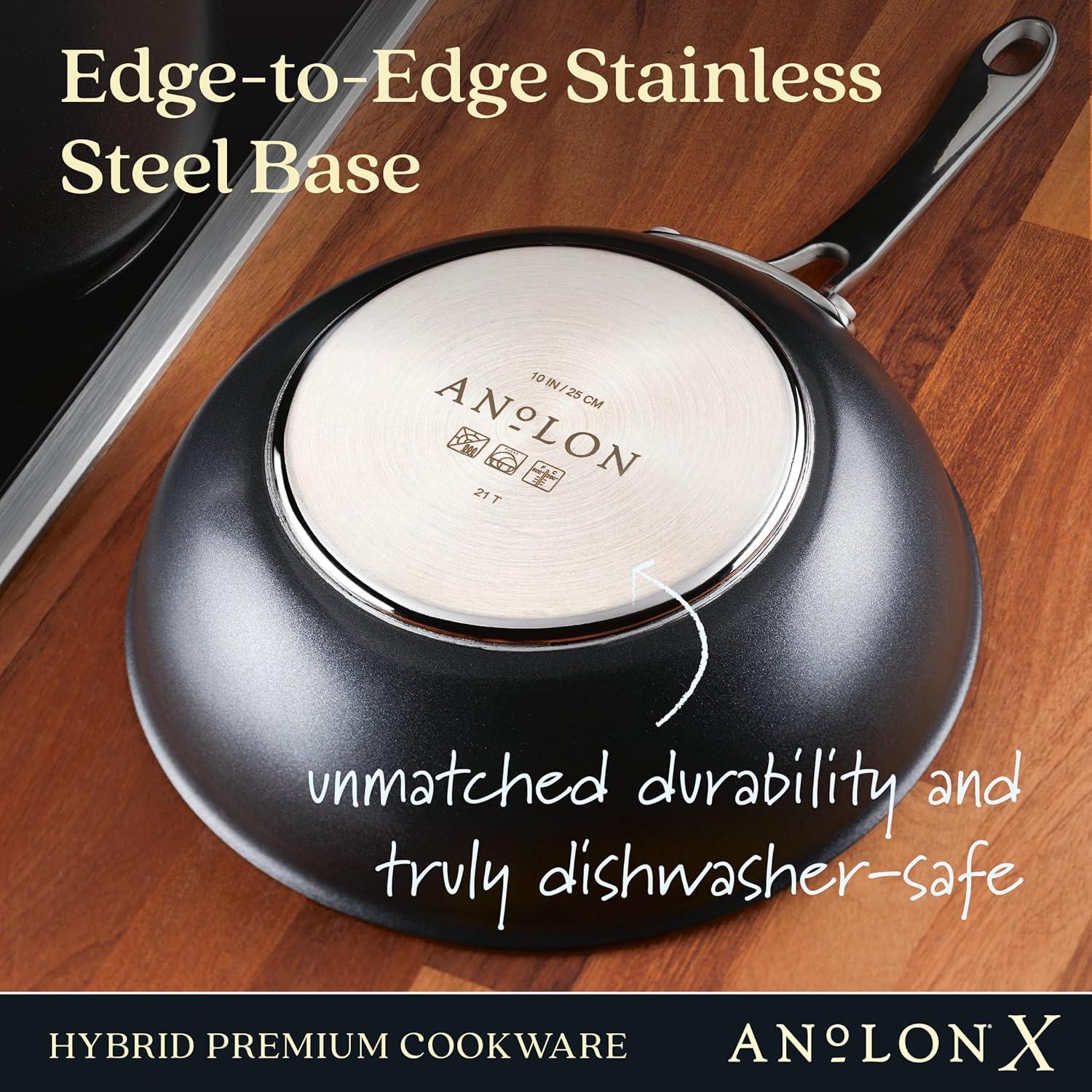 imageAnolon X Hybrid Nonstick Induction Stir Fry Wok Pan Cookware with Lid Dishwasher Safe Compatible with All Stovetops 10 Inch  Charcoal GrayWok 10 Inch wLid