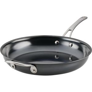 imageAnolon Everlast N2 Carbon Steel Frying PanSkillet with Helper Handle Compatible with All Cooktops Metal Utensil Safe 10 Inch Open Fry Pan  BlackSkillet w Helper Handle 12