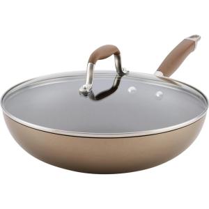 imageAnolon Advanced Home Hard Anodized Nonstick FryingSauteAll Purpose Pan with Lid and Helper Handle 12 Inch Moonstone Dark GrayBronze