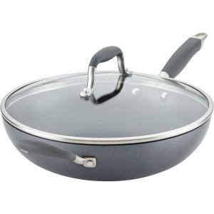imageAnolon Advanced Home Hard Anodized Nonstick FryingSauteAll Purpose Pan with Lid and Helper Handle 12 Inch Moonstone Dark GrayMoonstone Dark Gray