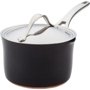 imageAnolon Nouvelle Copper Hard Anodized Nonstick Sauce PanSaucepanSaucier 25 Quart Brown SableOnyx