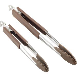 imageAnolon SureGrip Dishwasher Safe Nonstick Locking Cooking Tongs SetSalad Serving Tools 9 Inch and 12 Inch Bronze BrownBronze Brown
