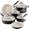 image:imageAnolon Advanced Ceramic Nonstick Pots and Pans cookware made for confident cooking without PFAS Induction Suitable Dishwasher Safe 10 Piece Cookware Set  Black with Cream Ceramic InteriorCookware Set 10 Piece