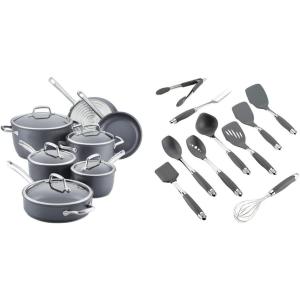 image:imageAnolon Accolade Forged Hard Anodized Nonstick Cookware Pots and Pans Set 12 Piece  Moonstone Gray amp 10Piece Nylon Mixed Tool Set Graphite