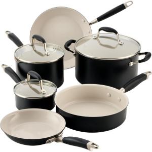 image:imageAnolon Advanced Ceramic Nonstick Pots and Pans cookware made for confident cooking without PFAS Induction Suitable Dishwasher Safe 10 Piece Cookware Set  Black with Cream Ceramic InteriorCookware Set 9 Piece