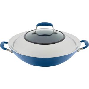 image:imageAnolon Advanced Home HardAnodized Nonstick Open Stock Cookware Woks 14Inch Covered Wok Indigo