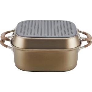 image:imageAnolon Advanced Nonstick 2in1 Deep Square Grill Pan and Square Roaster Cookware Set 11 Inch  Umber