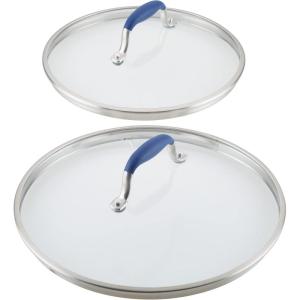 image:imageAnolon Advanced Home Glass Lids Stainless Steel and Silicone Handles 2 Piece 10 Inch and 12 Inch Lid Set OnyxIndigo
