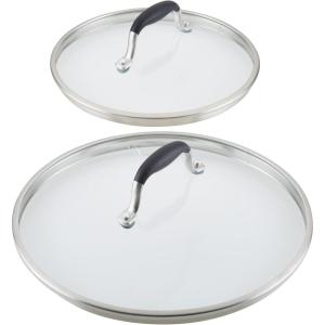 image:imageAnolon Advanced Home Glass Lids Stainless Steel and Silicone Handles 2 Piece 10 Inch and 12 Inch Lid Set OnyxOnyx