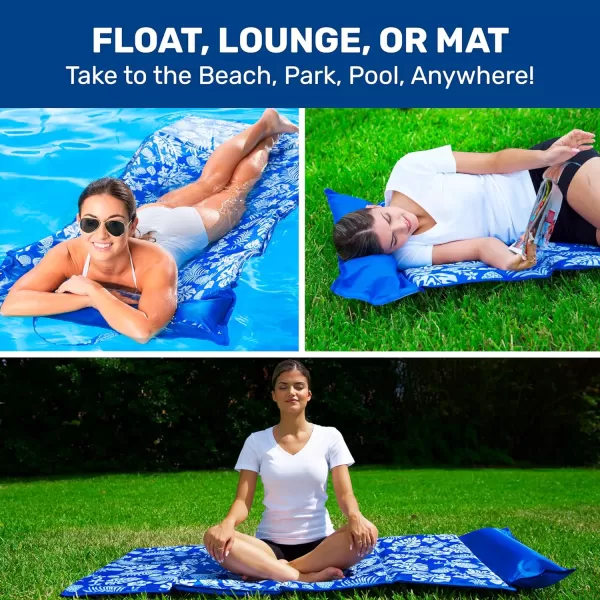 Aqua 3-in-1 Fold &amp; Go Tanning Pool Float, Mat and Tanning Pool Lounger – Padded Mat for Land or Water with Carry Strap – Multiple Colors