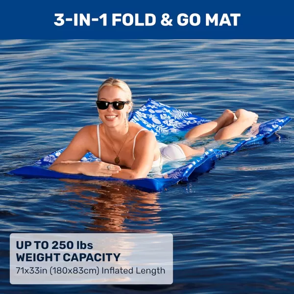 Aqua 3-in-1 Fold &amp; Go Tanning Pool Float, Mat and Tanning Pool Lounger – Padded Mat for Land or Water with Carry Strap – Multiple Colors