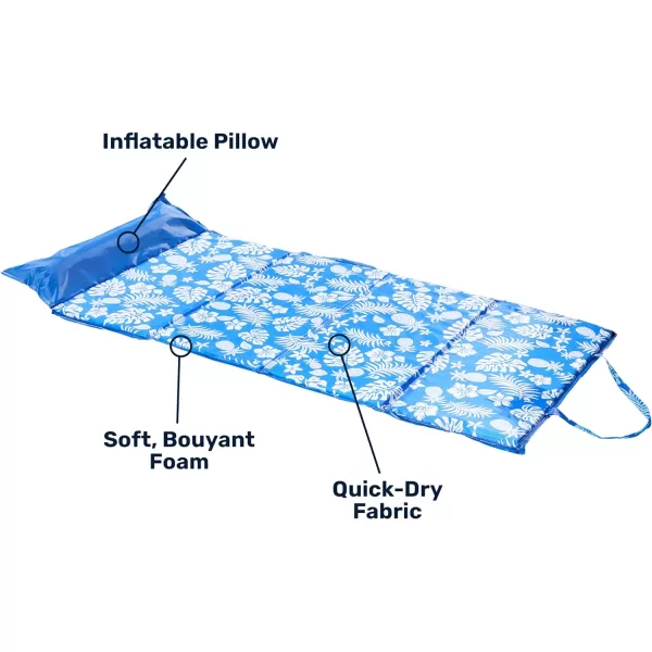 Aqua 3-in-1 Fold &amp; Go Tanning Pool Float, Mat and Tanning Pool Lounger – Padded Mat for Land or Water with Carry Strap – Multiple Colors