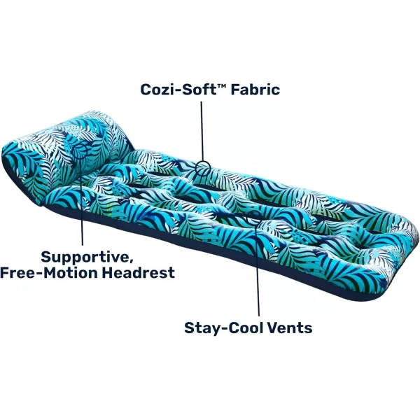 Aqua Deluxe Contour Pool Chair Lounge, Luxury Fabric, Suntanner Adult Size Pool Float, Lake Floating Chair, Heavy Duty, Blue/White Fern