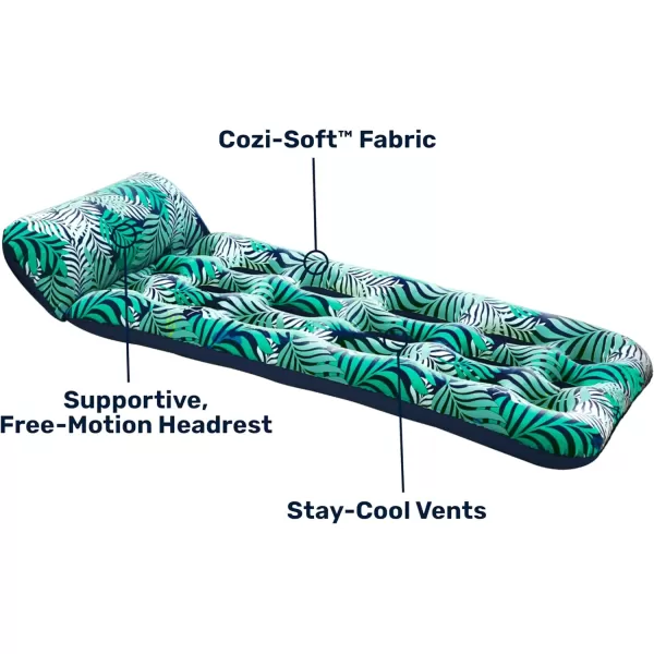 Aqua Deluxe Contour Pool Chair Lounge, Luxury Fabric, Suntanner Adult Size Pool Float, Lake Floating Chair, Heavy Duty, Blue/White Fern