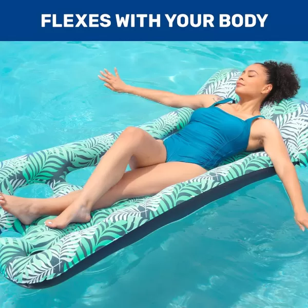 Aqua Deluxe Contour Pool Chair Lounge, Luxury Fabric, Suntanner Adult Size Pool Float, Lake Floating Chair, Heavy Duty, Blue/White Fern
