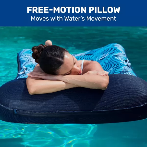Aqua Deluxe Contour Pool Chair Lounge, Luxury Fabric, Suntanner Adult Size Pool Float, Lake Floating Chair, Heavy Duty, Blue/White Fern