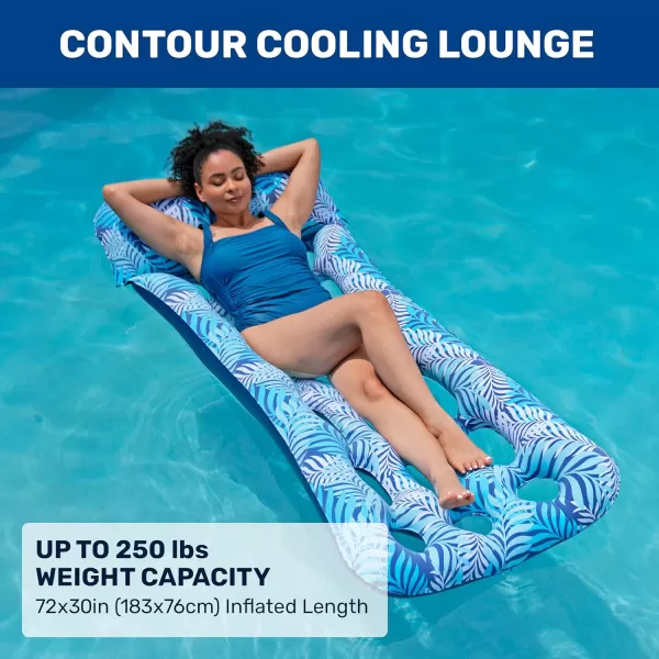 Aqua Deluxe Contour Pool Chair Lounge, Luxury Fabric, Suntanner Adult Size Pool Float, Lake Floating Chair, Heavy Duty, Blue/White Fern