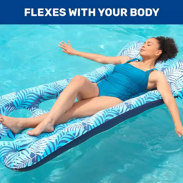 Aqua Deluxe Contour Pool Chair Lounge, Luxury Fabric, Suntanner Adult Size Pool Float, Lake Floating Chair, Heavy Duty, Blue/White Fern