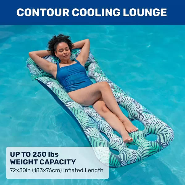 Aqua Deluxe Contour Pool Chair Lounge, Luxury Fabric, Suntanner Adult Size Pool Float, Lake Floating Chair, Heavy Duty, Blue/White Fern