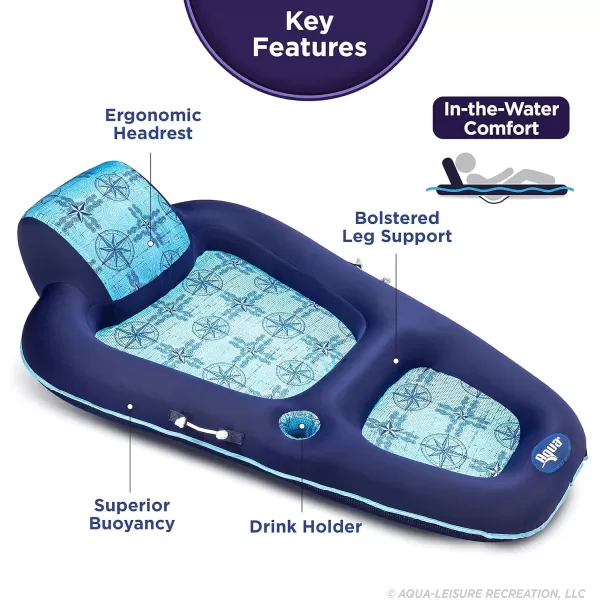 Aqua Ultimate 2-in-1 Pool Float Lounge – Extra Large – Inflatable Pool Floats for Adults with Adjustable Backrest &amp; Cupholder Caddy – Multiple Colors/Styles