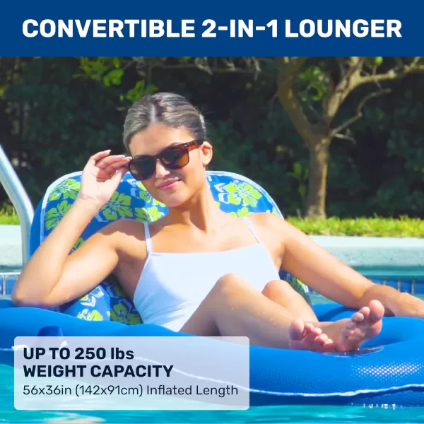 Aqua Ultimate 2-in-1 Pool Float Lounge – Extra Large – Inflatable Pool Floats for Adults with Adjustable Backrest &amp; Cupholder Caddy – Multiple Colors/Styles