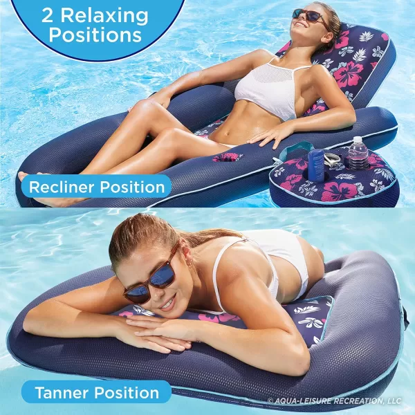 Aqua Ultimate 2-in-1 Pool Float Lounge – Extra Large – Inflatable Pool Floats for Adults with Adjustable Backrest &amp; Cupholder Caddy – Multiple Colors/Styles
