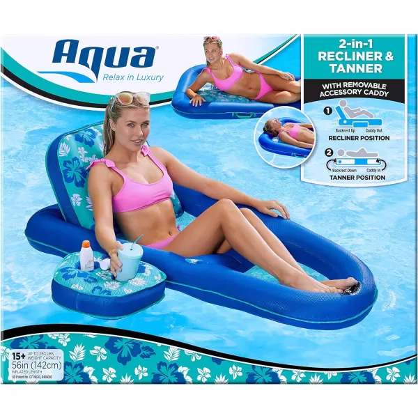 Aqua Ultimate 2-in-1 Pool Float Lounge – Extra Large – Inflatable Pool Floats for Adults with Adjustable Backrest &amp; Cupholder Caddy – Multiple Colors/Styles