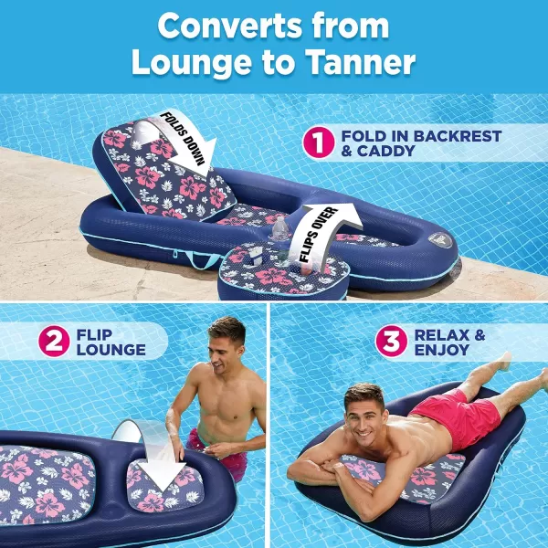 Aqua Ultimate 2-in-1 Pool Float Lounge – Extra Large – Inflatable Pool Floats for Adults with Adjustable Backrest &amp; Cupholder Caddy – Multiple Colors/Styles