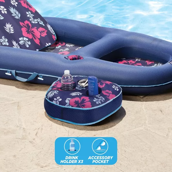 Aqua Ultimate 2-in-1 Pool Float Lounge – Extra Large – Inflatable Pool Floats for Adults with Adjustable Backrest &amp; Cupholder Caddy – Multiple Colors/Styles