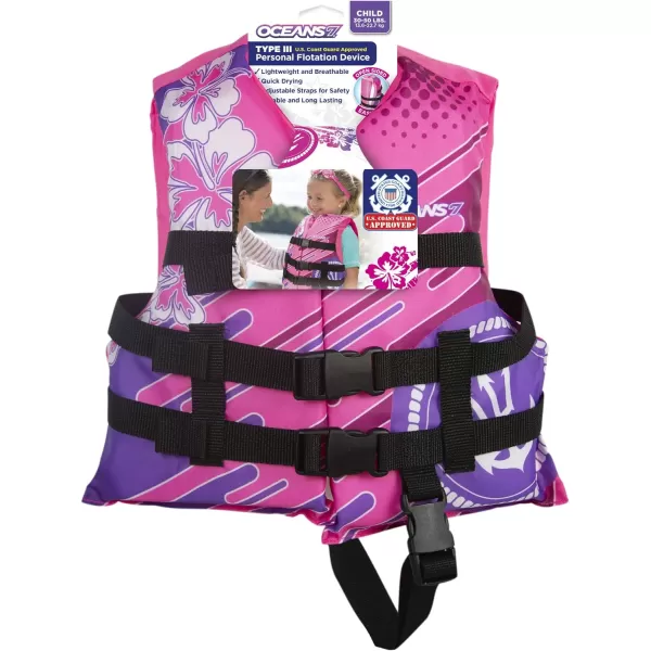 Oceans 7 US Coast Guard Approved, Infant-Child-Youth Life Jacket Vest – Sizes for 8-90 lbs. – Type III Vest, PFD, Personal Flotation Device