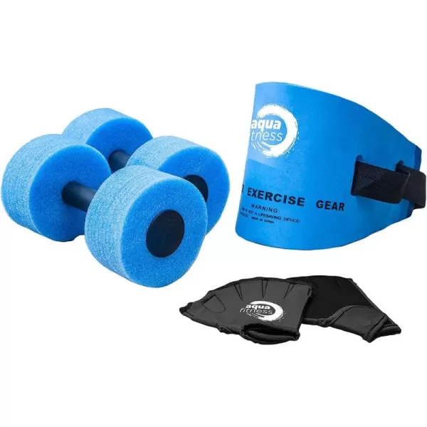 Aqua 6-Piece Fitness Set - Adult Water Aerobics Equipment for Pool - Includes Aquatic Swim Belt, Resistance Gloves, and Dumbbells